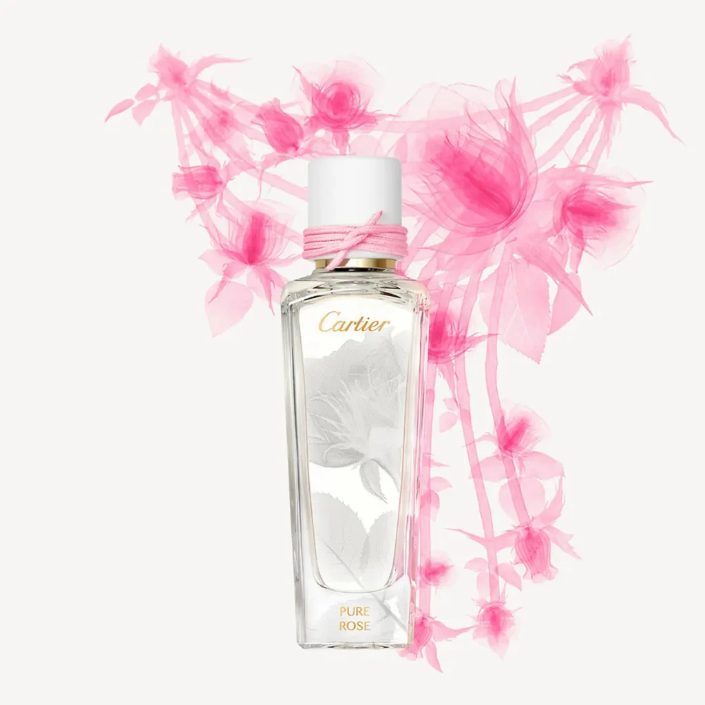 Photo de parfum sur un fond fleurit